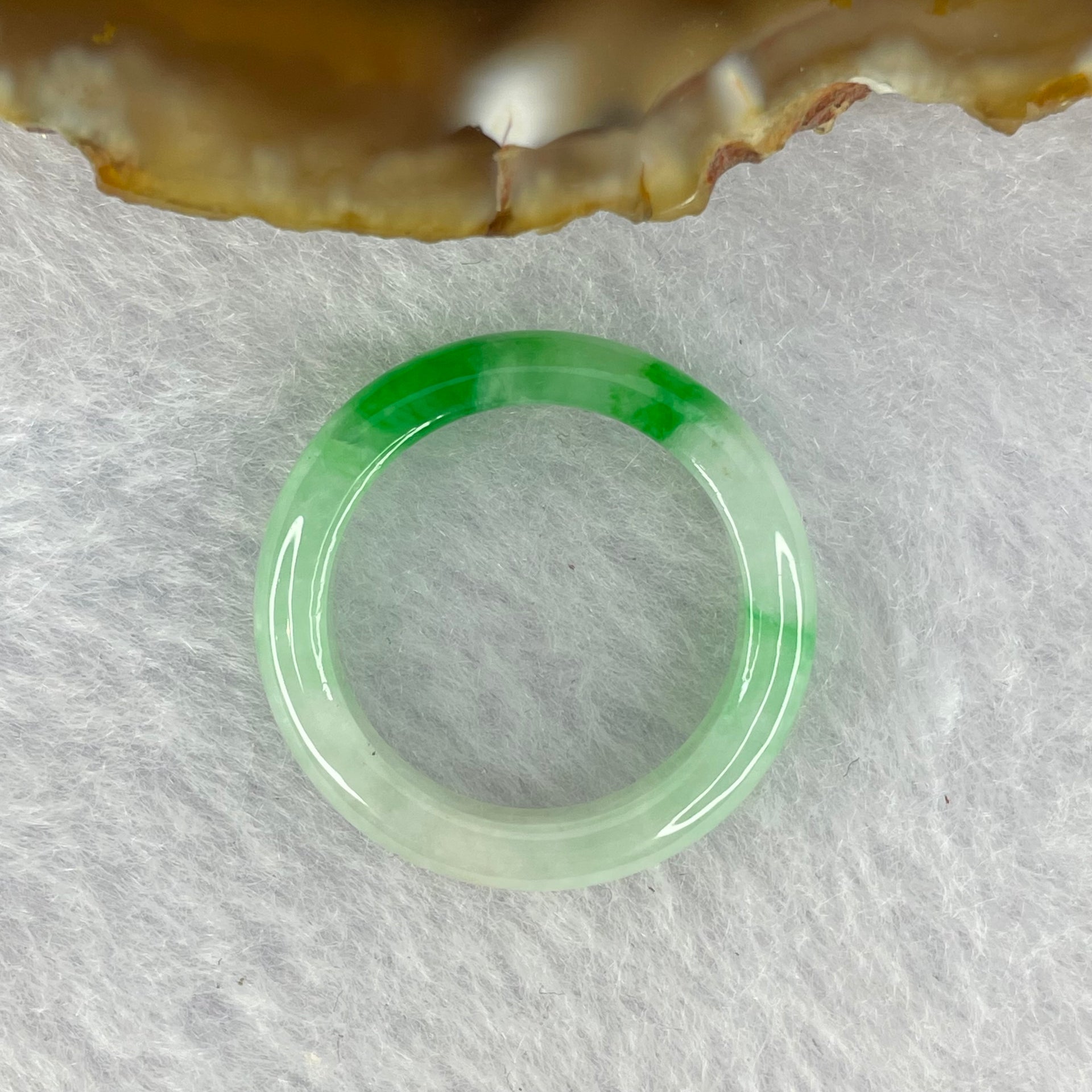 Type A Green with Spicy Green Piao Hua Jadeite Ring 3.09g by 3.5 mm by US 8.25 / HK 18 (Very Slight Internal Line) - Huangs Jadeite and Jewelry Pte Ltd