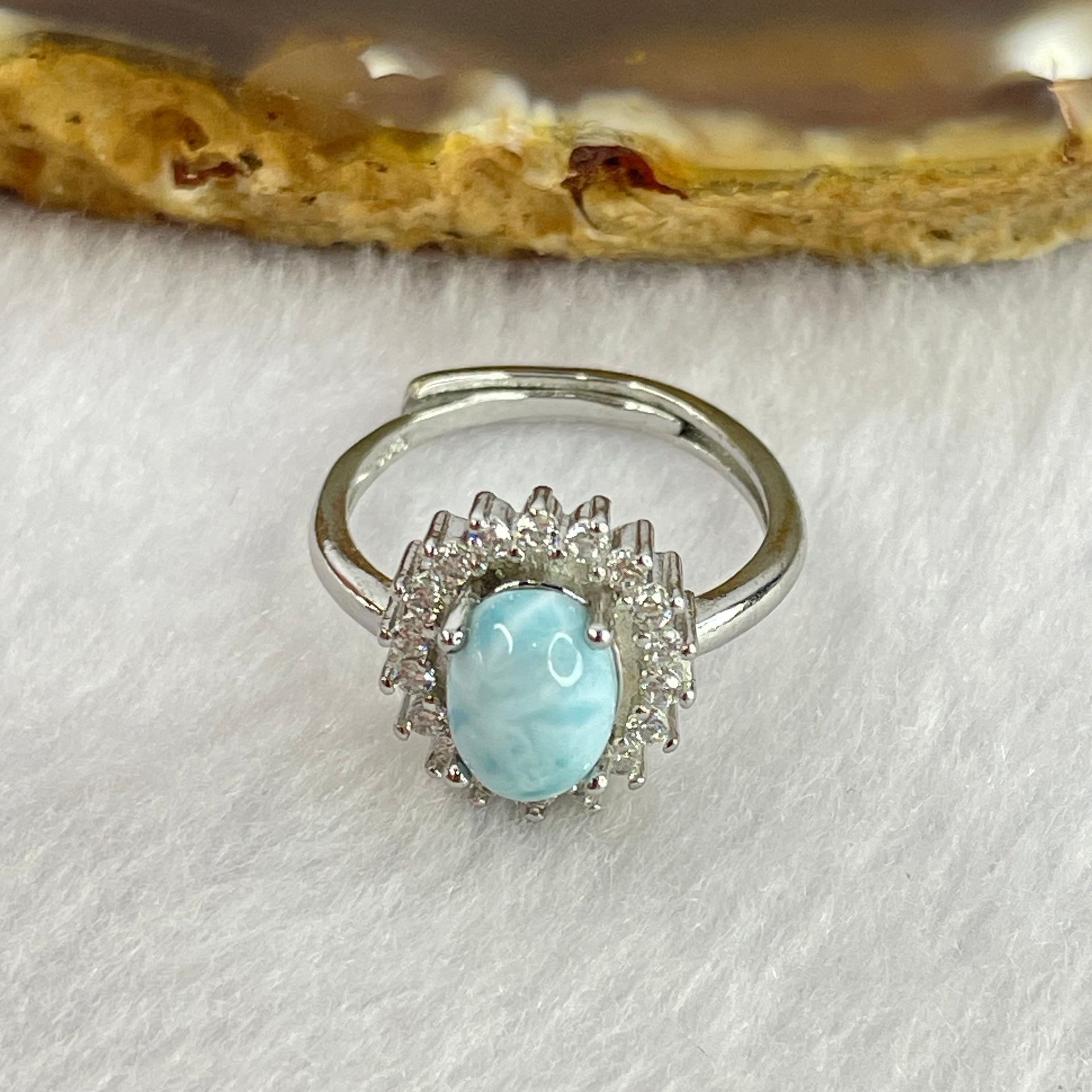 Natural Larimar in S925 Sliver Ring 2.42g 7.9 by 5.8 by 4.1mm - Huangs Jadeite and Jewelry Pte Ltd