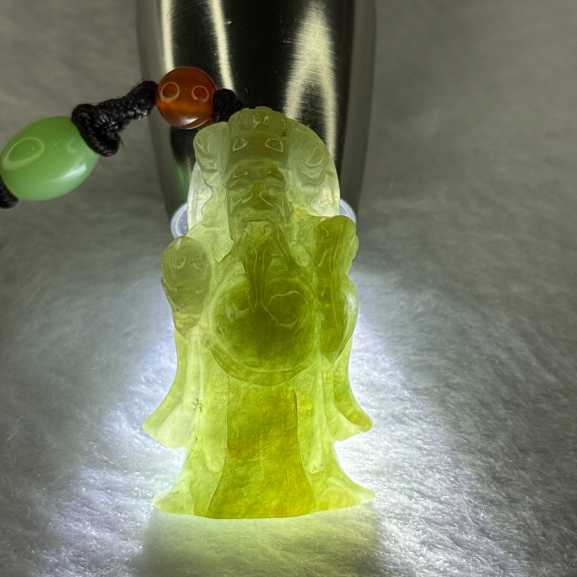 Type A Yellow Green Jadeite God of Fortune Cai Shen Ye 18.26g 39.4 by 22.6 by 12.3mm - Huangs Jadeite and Jewelry Pte Ltd