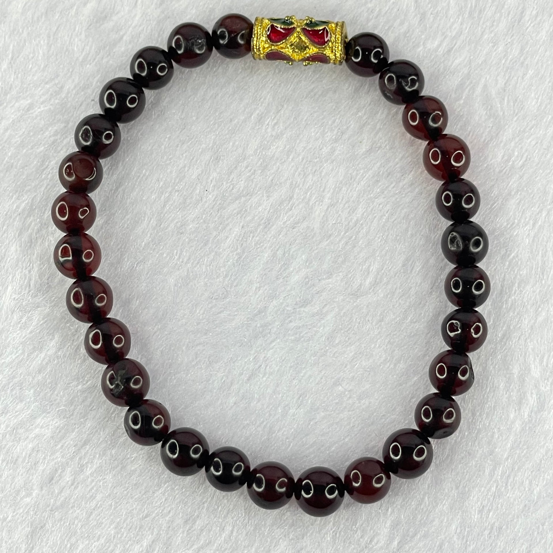 Natural Blood Red Amber Beads Bracelet 5.48g 15.5cm 6.5mm 28 Beads - Huangs Jadeite and Jewelry Pte Ltd
