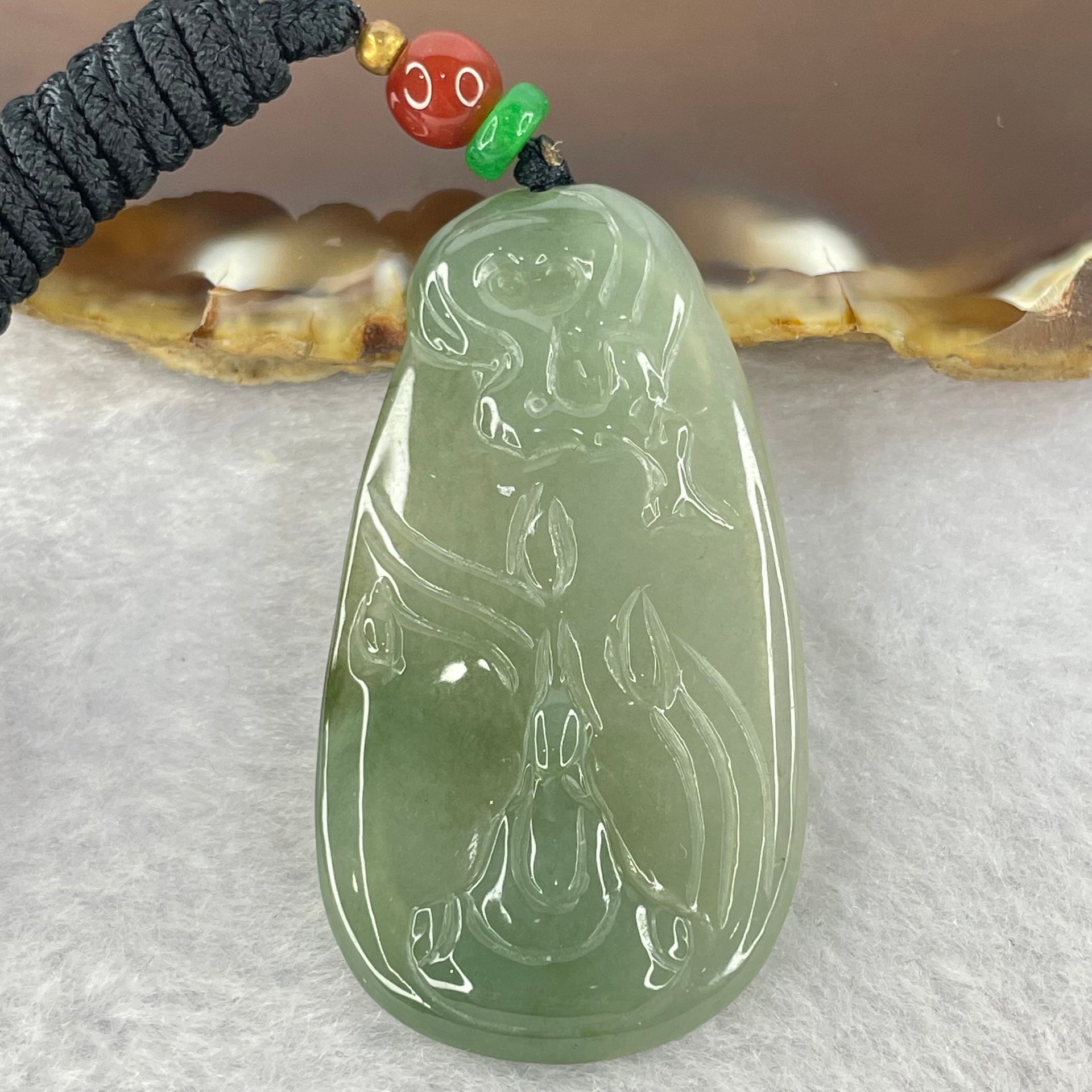 Type A Blueish Green Jadeite Benefactor Pendent 12.10g 48.0 by 26.0 by 4.2mm - Huangs Jadeite and Jewelry Pte Ltd