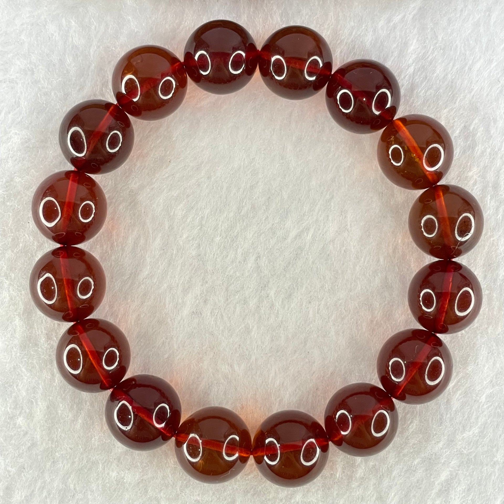Good Grade Natural Blood Red Amber Beads Bracelet 20.41g 18cm 13.4mm 16 Beads - Huangs Jadeite and Jewelry Pte Ltd