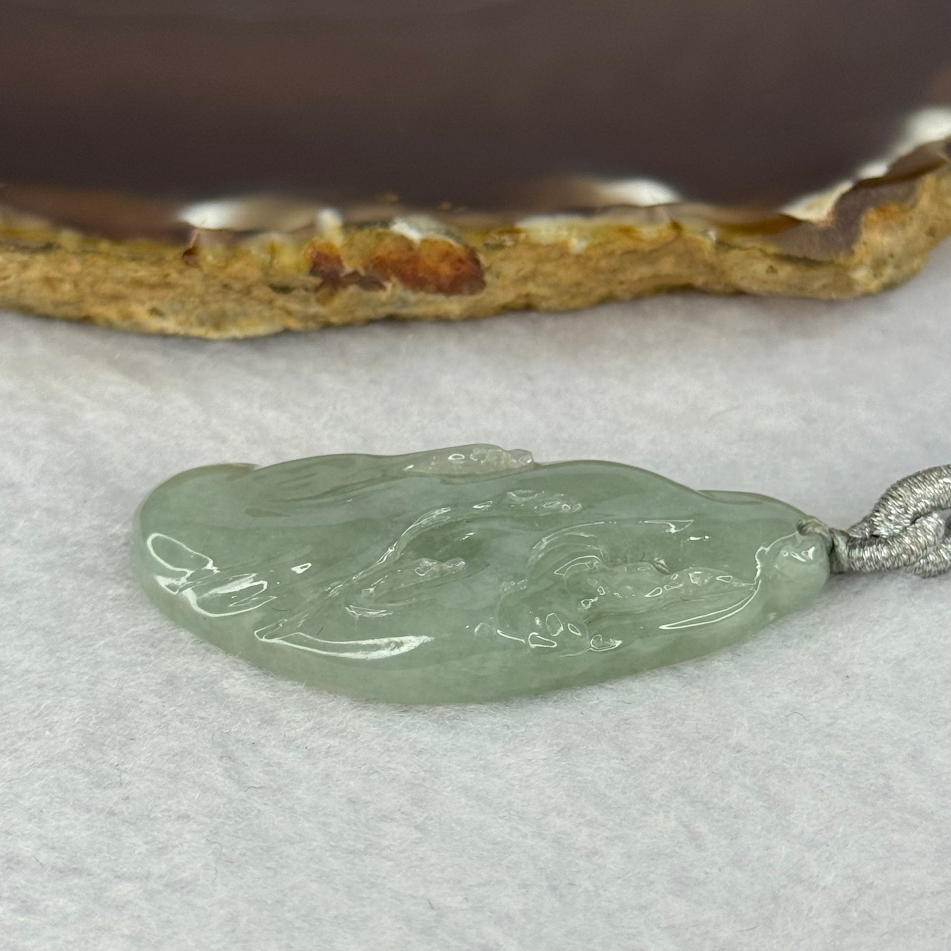 Type A Light Green Jadeite Benefactors Pendent 16.40g 47.8 by 23.6 by 6.1mm - Huangs Jadeite and Jewelry Pte Ltd