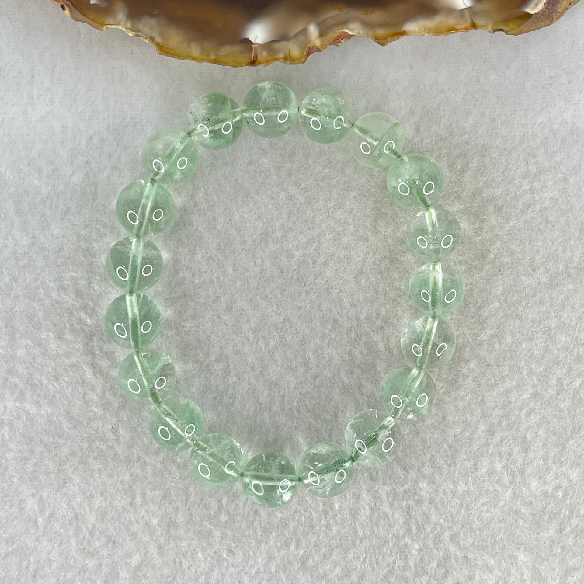 Special Grade Natural Green Phantom Quartz Bracelet 20.87g 14.5cm 9.4mm 19 Beads - Huangs Jadeite and Jewelry Pte Ltd