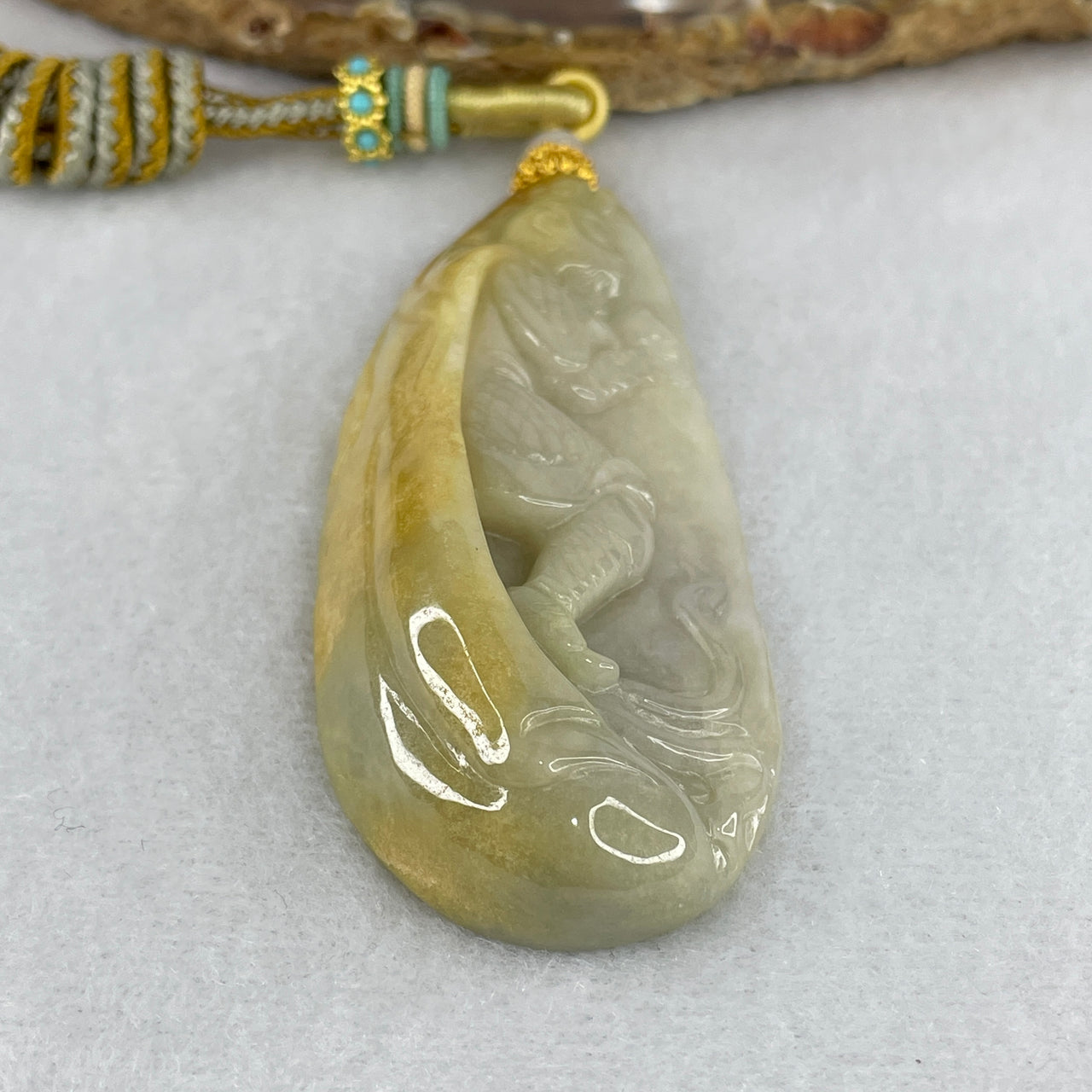Natural Type A Light Green & Yellowish Jadeite Sun Wu Kong Pendant | 100% Untreated Monkey King Carving | Great Sage Statement Fei Cui Jade Pendant (40.19g | 73.0 × 30.0 × 13.5mm)