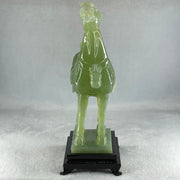 Natural Green Serpentine Horse with Wooden Stand Display 1640.4g 155.1 by 94.8 by 260.0mm - Huangs Jadeite and Jewelry Pte Ltd