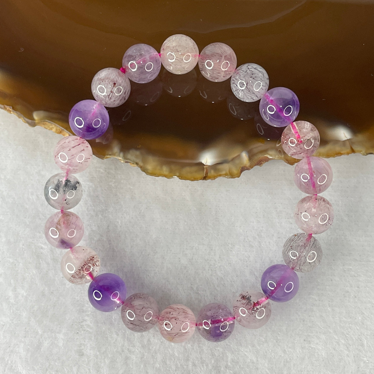 Certified Above-Average Grade Natural Super 7 Crystal Beads Bracelet | Bold Mid-Scale Showcase Strand | Authentic Sacred Seven Multi-Mineral Inclusions Quartz Spiritual Catalyst & Auric Shield Bracelet (21.47g | 15.5cm Length | 9.1mm | 21 Beads)