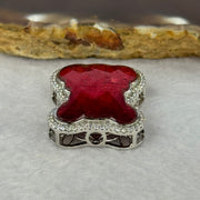 Natural Meteorite Bear Charm in S925 Silver with Crystals For Necklace / Bracelet (Red Color) 7.54g 26.3 by 21.3 by 8.5mm - Huangs Jadeite and Jewelry Pte Ltd