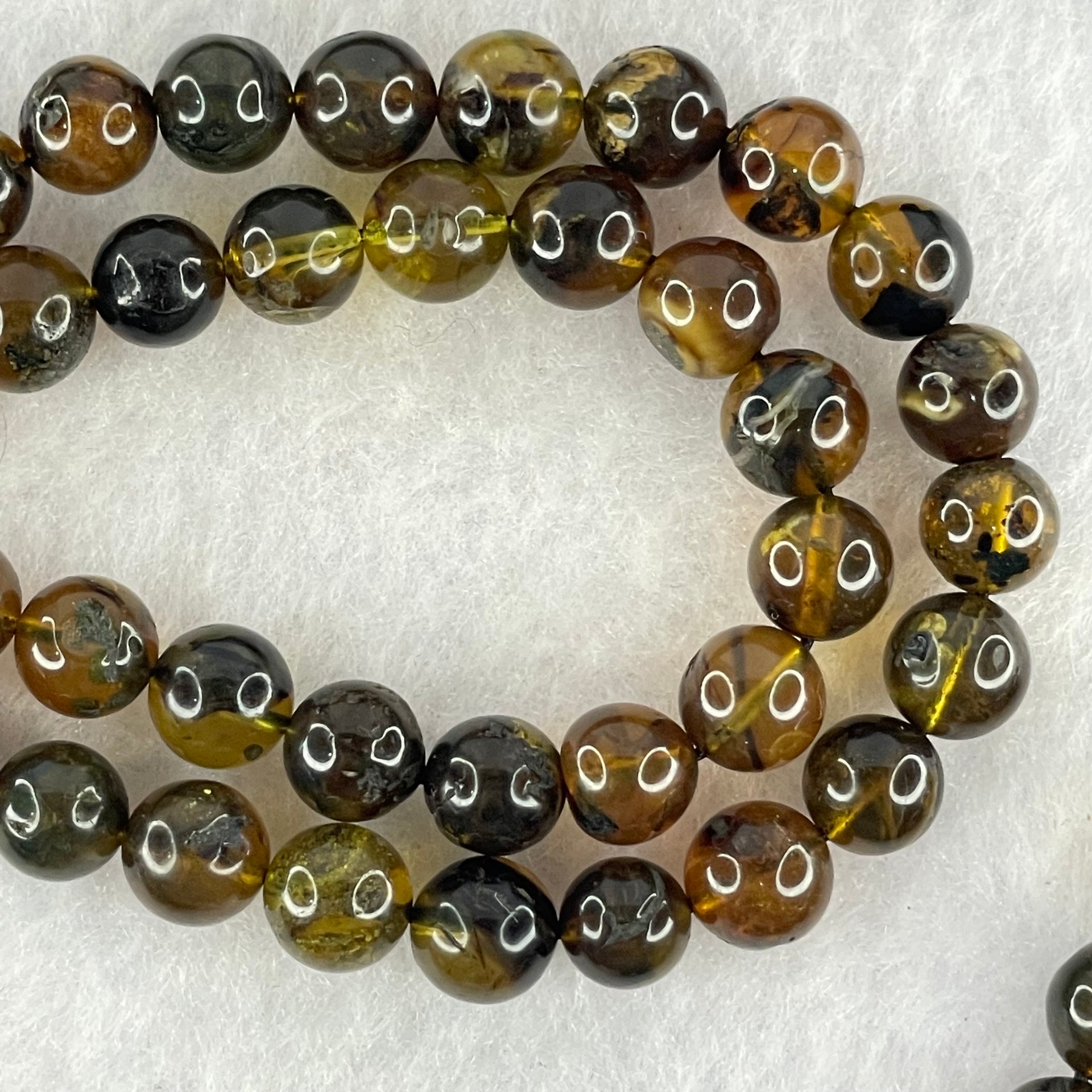 Natural Brownish Yellow Flower Medicine Amber Beads Necklace 26.96g 78cm 7.3mm - Huangs Jadeite and Jewelry Pte Ltd
