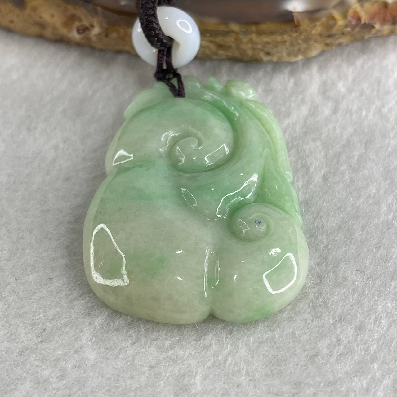 Natural Type A Green with Apple Green Piao Hua Jadeite Ruyi Pendant 20.67g 43.4 by 29.7 by 7.0mm - Huangs Jadeite and Jewelry Pte Ltd