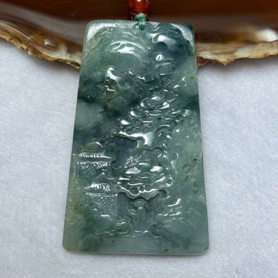 Rare Type A Denim Blue Piao Hua Jadeite Shan Shui Pendent 33.53g 59.5 by 37.3 by 7.5mm