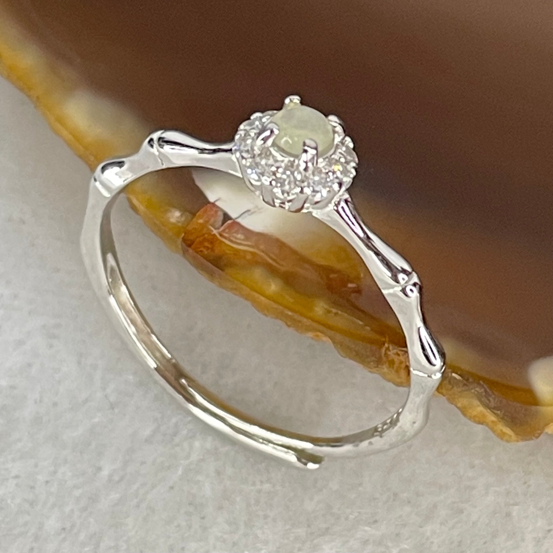 Type A Semi Icy Lavender Cabochon Jadeite in S925 Sliver Bamboo Ring (Adjustable Size) 1.05g 3.0 by 2.0mm - Huangs Jadeite and Jewelry Pte Ltd