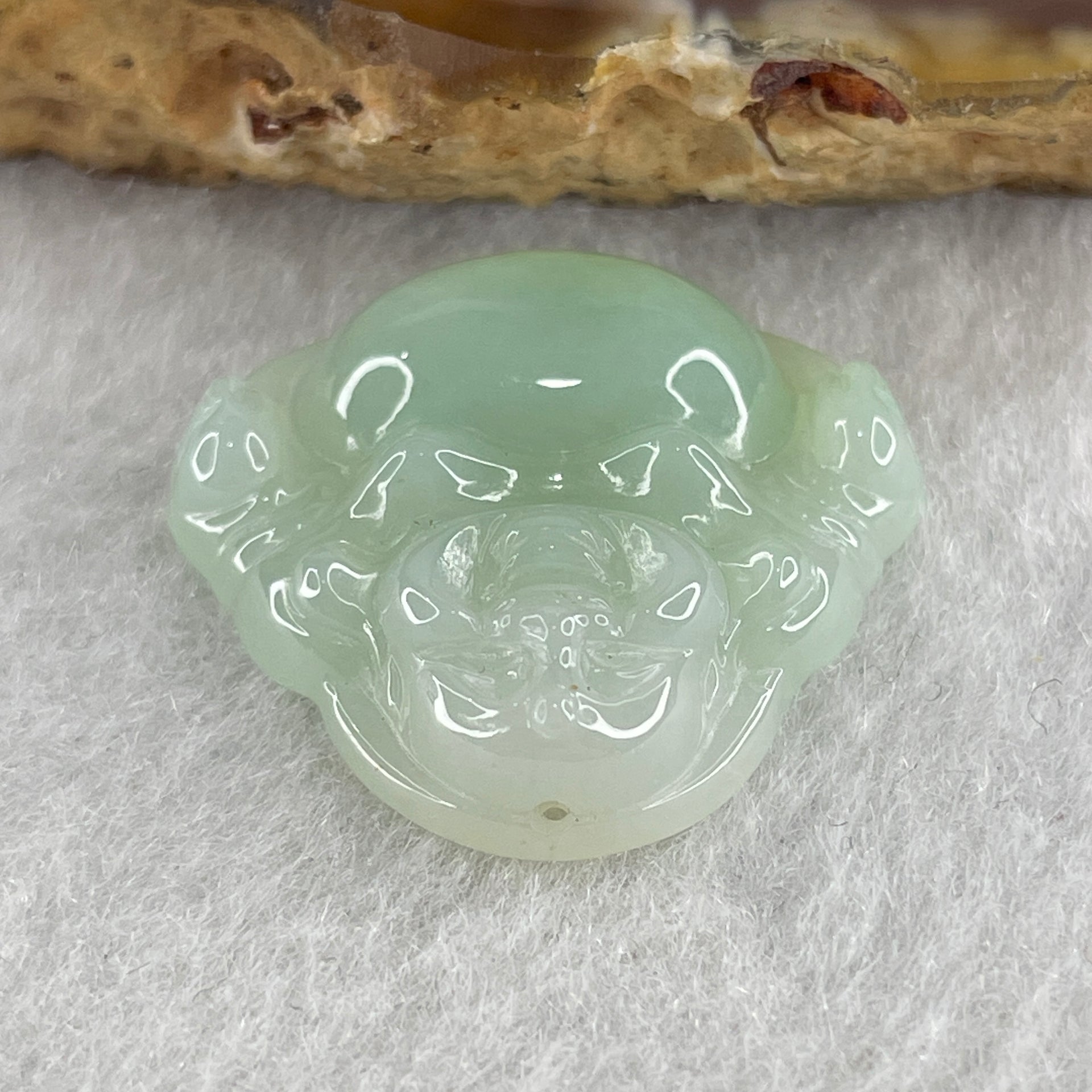 Certified Natural Type A Light Green Jadeite Milo Laughing Buddha Pendant 4.47g 21.7 by 23.3 by 6.0mm - Huangs Jadeite and Jewelry Pte Ltd