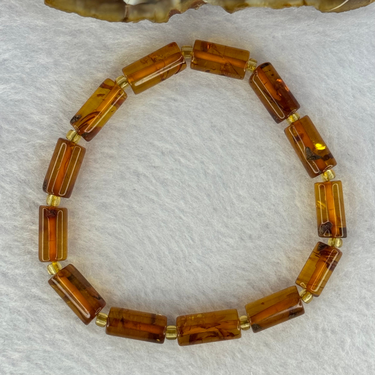 Natural Blood Flower Amber Lulutong Bracelet 天然血花琥珀手链 4.98g 15.5cm 12.6 by 6.0mm 13 Beads - Huangs Jadeite and Jewelry Pte Ltd