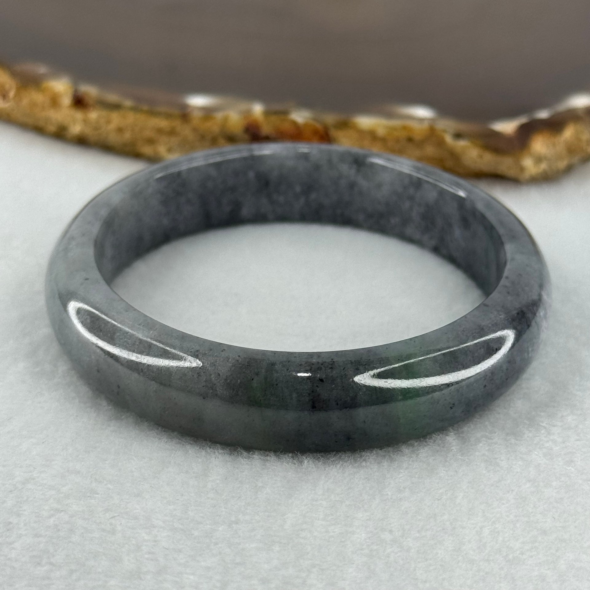Type A Wuji Grey Black Jadeite Oval Bangle Bangle Internal Diameter 57.8mm 40.78g 12.0 by 6.4mm (Close to Perfect) - Huangs Jadeite and Jewelry Pte Ltd