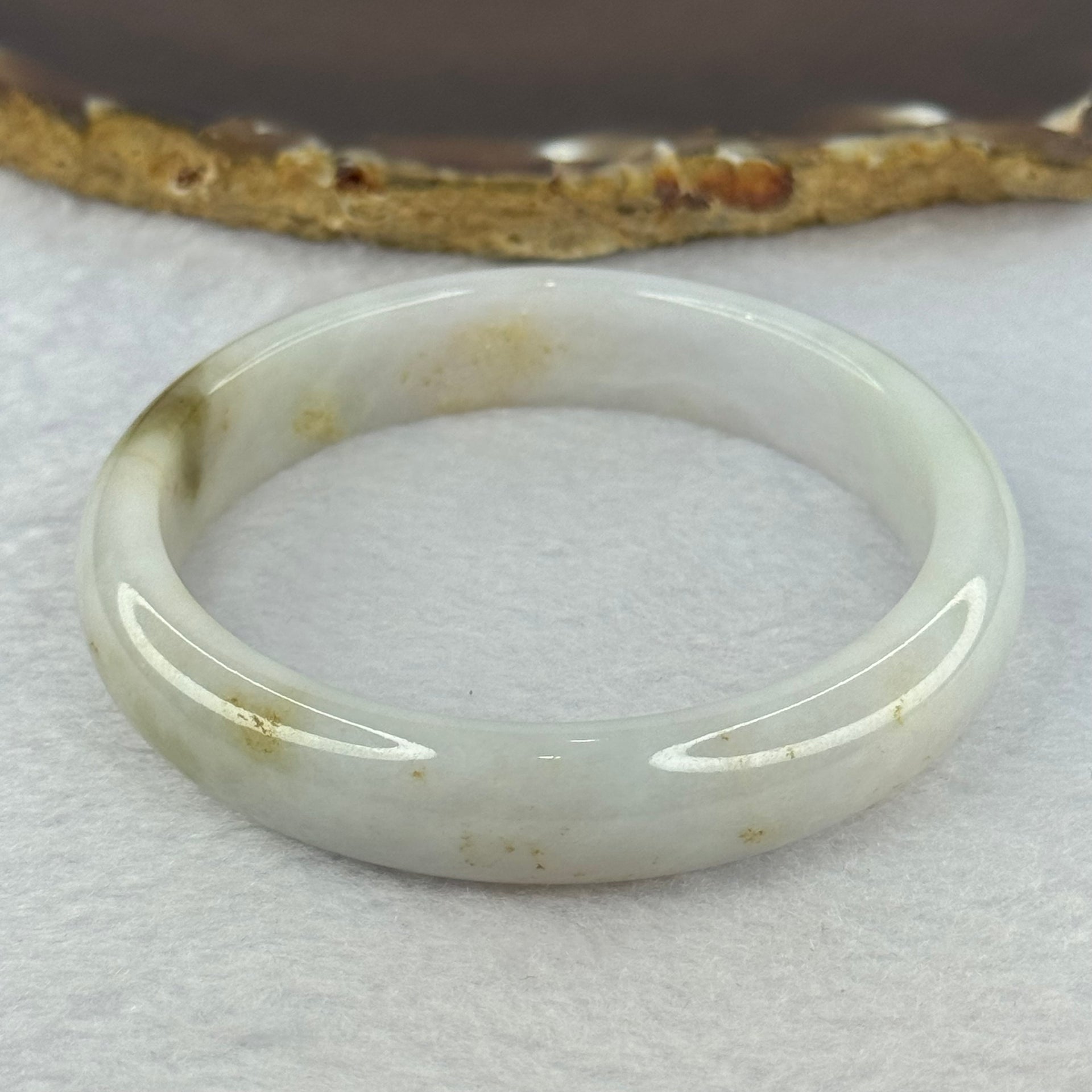 Type A Light Lavender Green with Brown Patches Jadeite Bangle 46.83g Internal Diameter 57.8mm 12.5 by 7.0mm (Very Slight Internal Line) - Huangs Jadeite and Jewelry Pte Ltd
