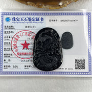 Type A Opaque to Partial Translucent Black Omphacite Jadeite Dragon Pendant 24.58g 58.2 by 40.3 by 8.2mm - Huangs Jadeite and Jewelry Pte Ltd