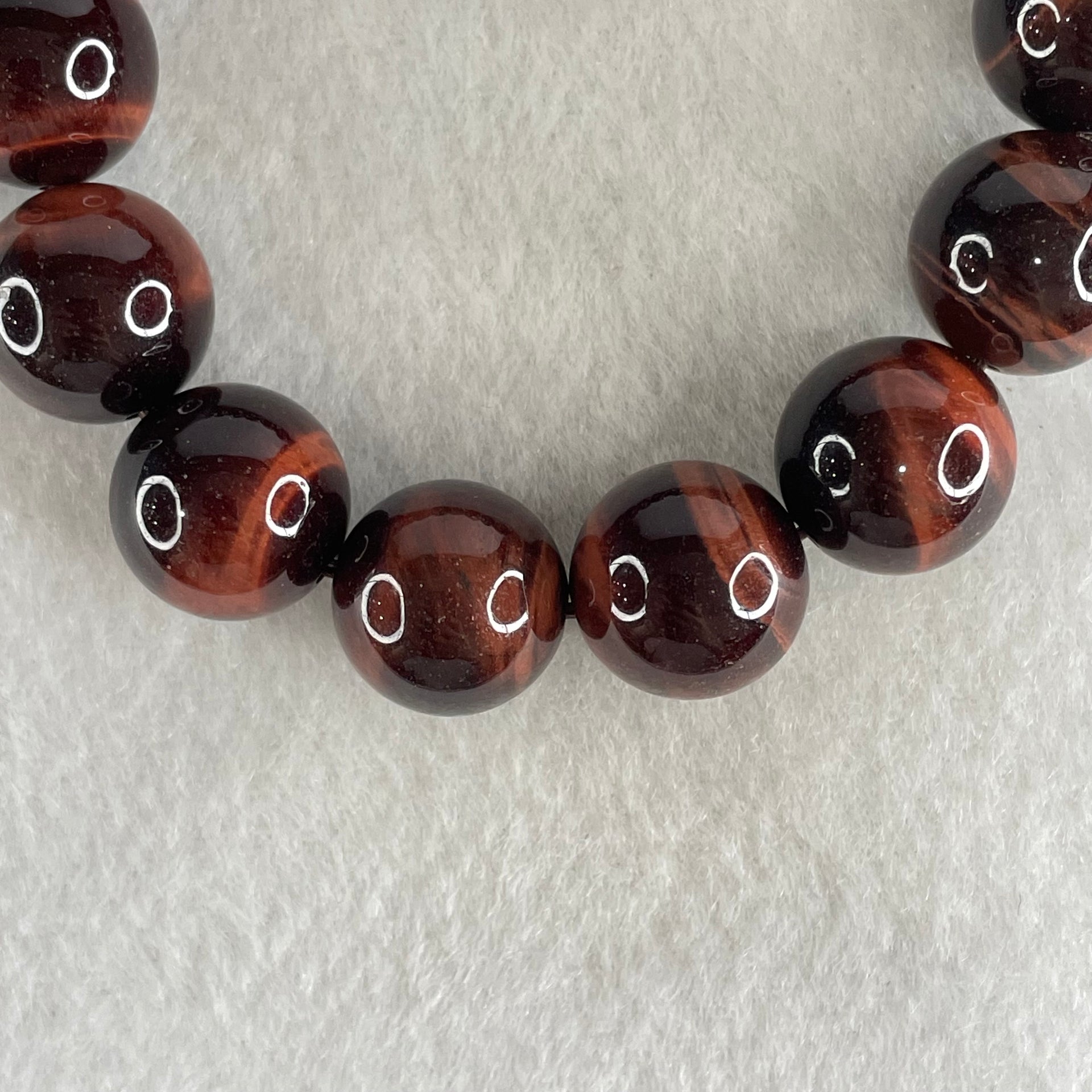 Natural Red Tiger's Eye Quartz Beads Bracelet 59.15g 16.5cm 14.2mm 15 Beads - Huangs Jadeite and Jewelry Pte Ltd