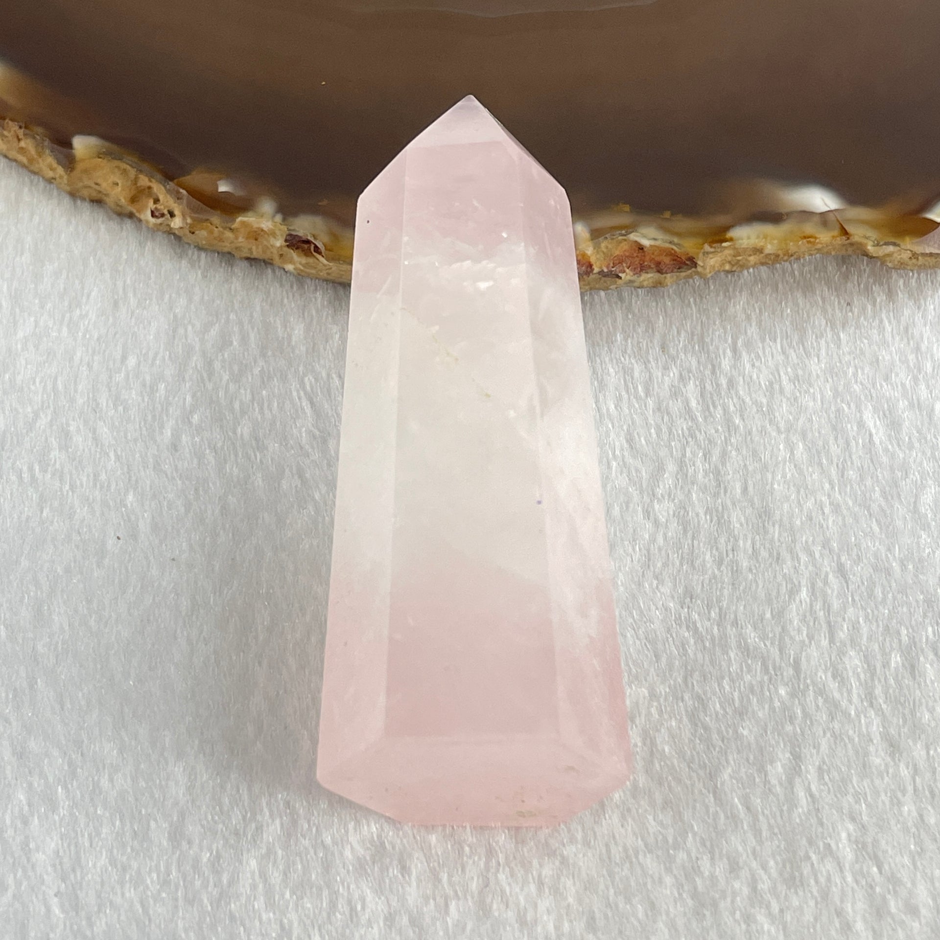 Natural Rose Quartz Tower Display 49.28g 68.3 by 25.0 by 20.8mm - Huangs Jadeite and Jewelry Pte Ltd