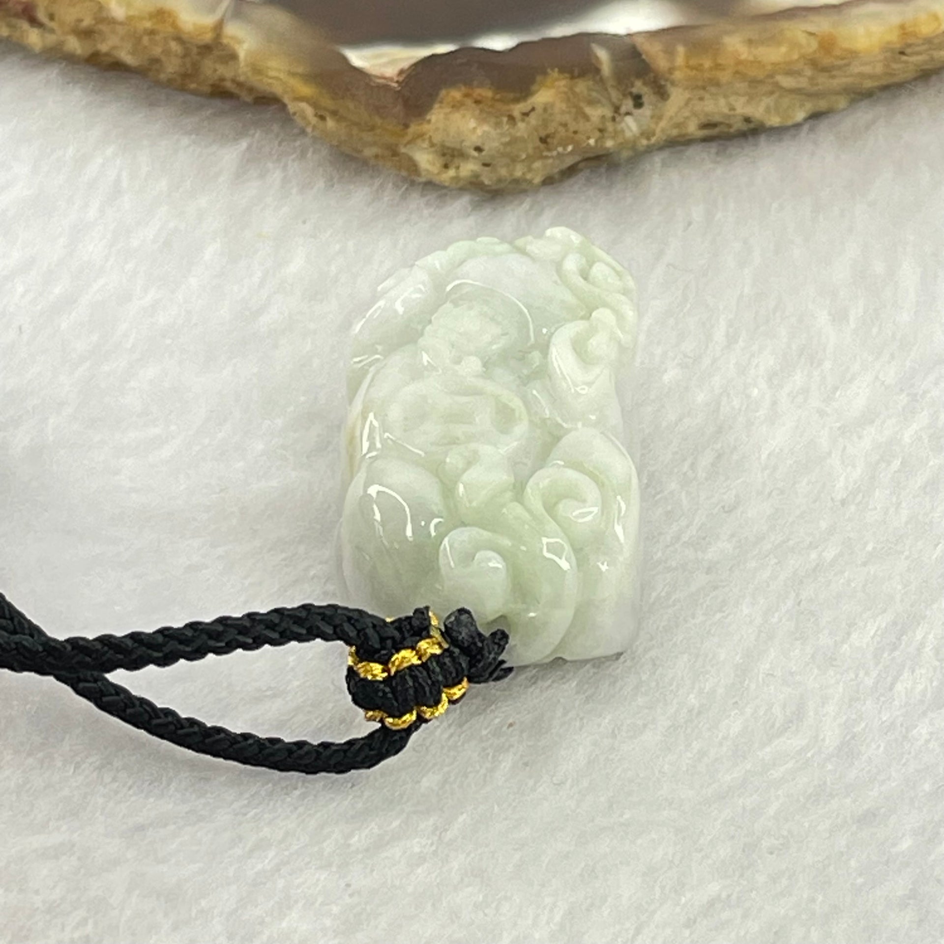 Type A Green and Lavender Jadeite Pixiu Necklace 14.48g 30.7 by 17.5 by 11.5mm - Huangs Jadeite and Jewelry Pte Ltd