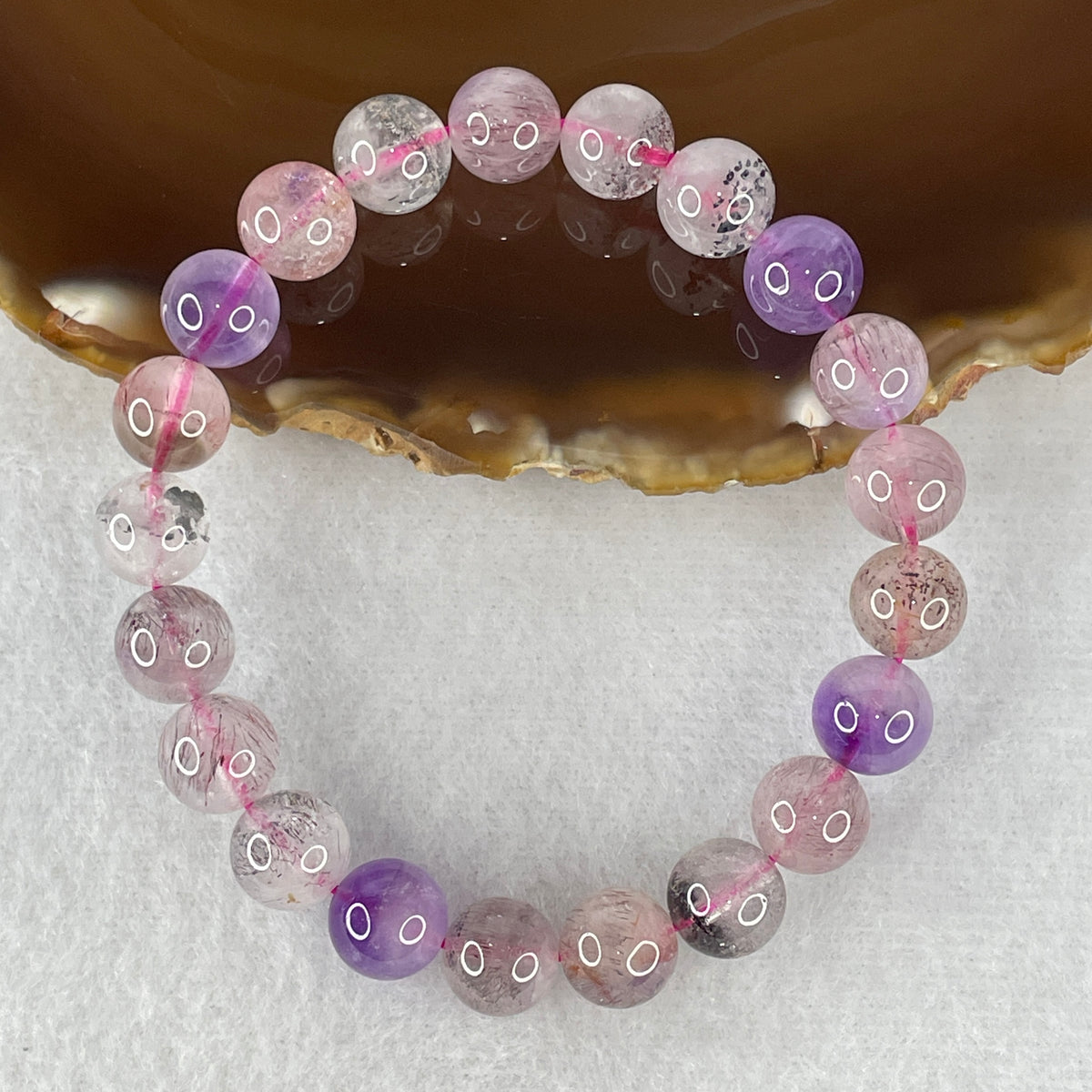 Certified Above-Average Grade Natural Super 7 Crystal Beads Bracelet | High-Density Multi-Bead Strand | Authentic Sacred Seven Multi-Mineral Inclusions Quartz Spiritual Catalyst & Auric Shield Bracelet (22.13g | 16cm Length | 9.2mm | 21 Beads)