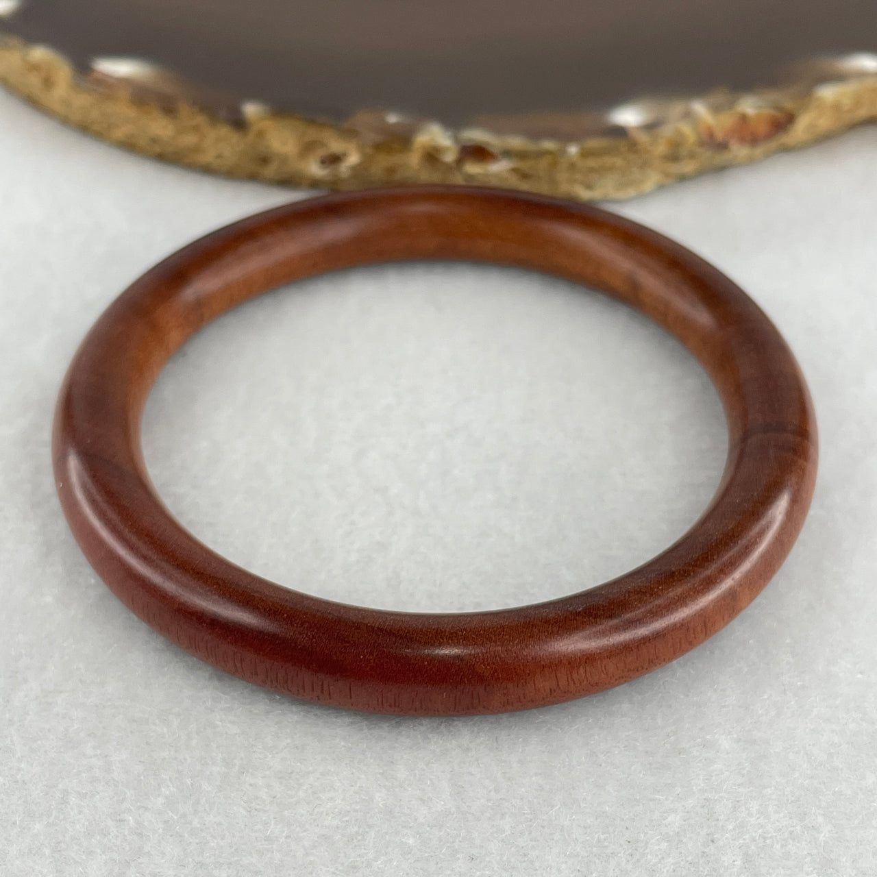 Natural Blood Red Rosewood Full Round Bangle | Hand-Polished Crimson Timber Yuan Bao Wood Bangle (13.56g | Inner Diameter 55.4mm | 8.4 x 8.1mm)