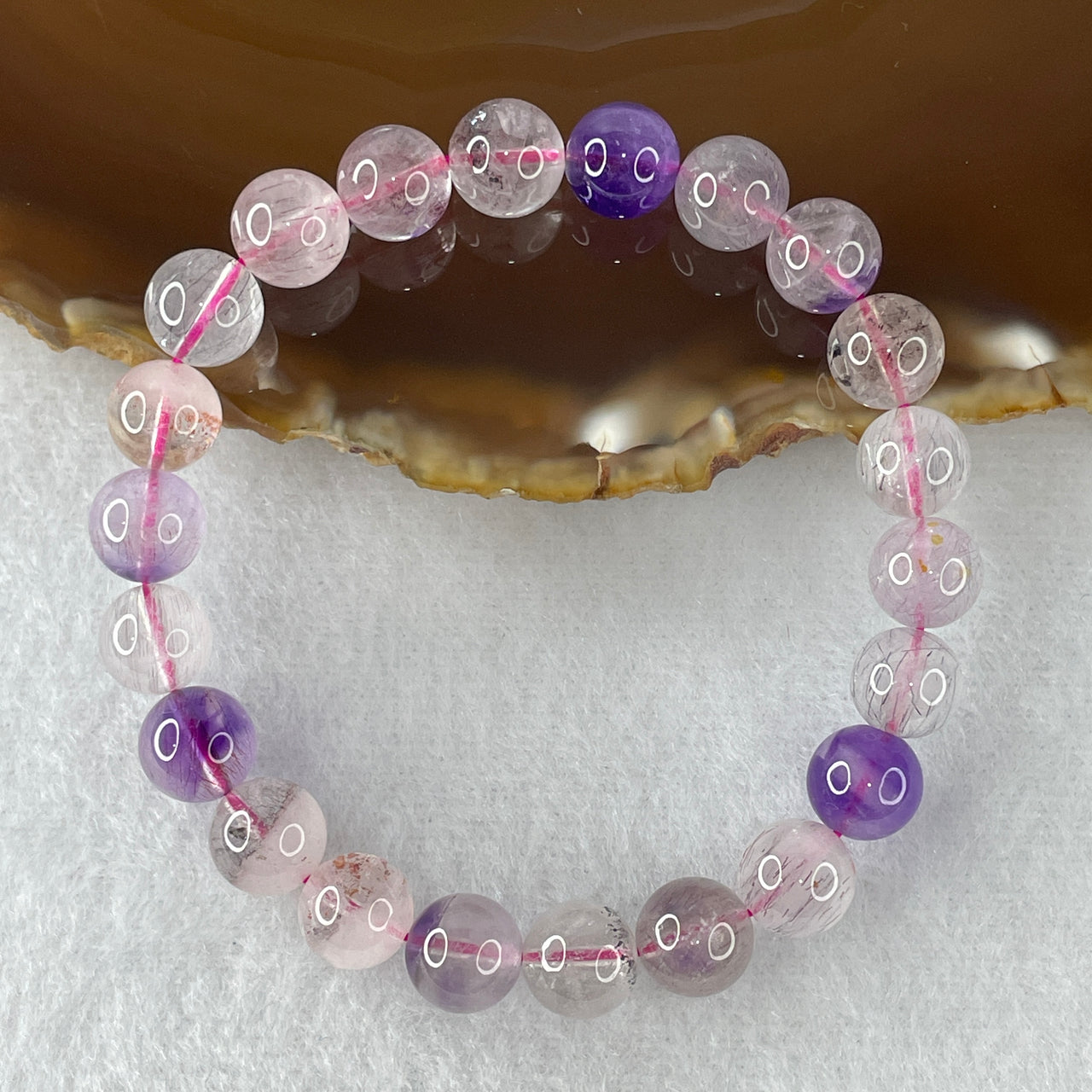 Certified Above-Average Grade Natural Super 7 Crystal Beads Bracelet | Fluid High-Clarity Showcase Strand | Authentic Sacred Seven Multi-Mineral Inclusions Quartz Spiritual Catalyst & Auric Shield Bracelet (19.92g | 15.5cm Length | 8.8mm | 22 Beads)