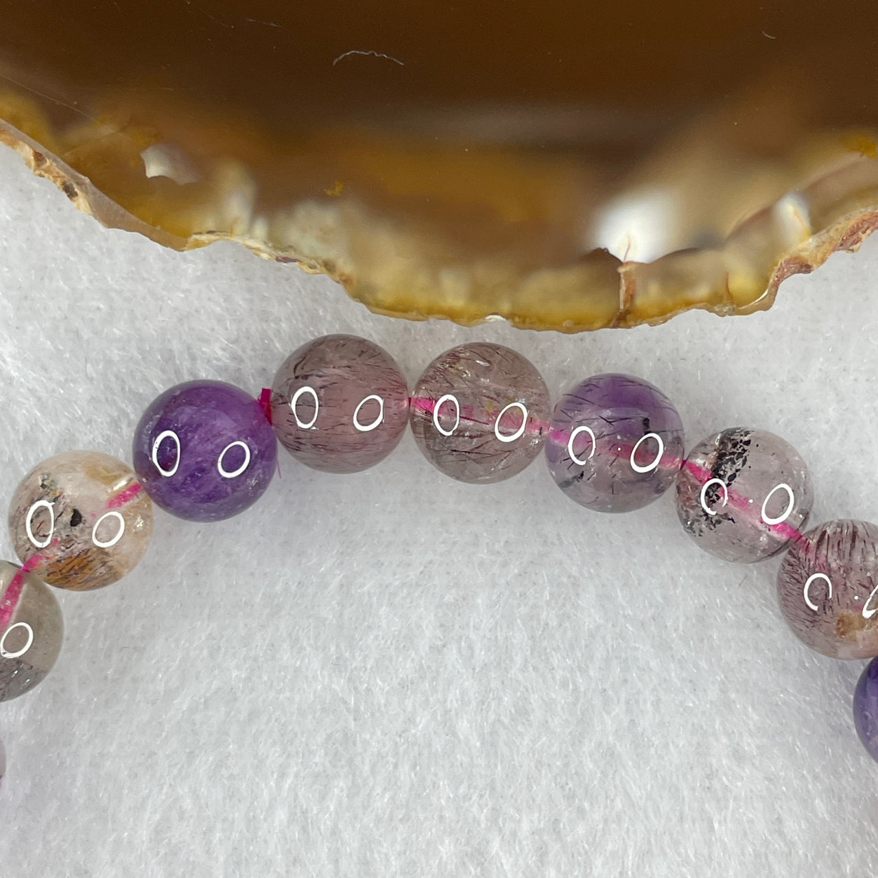 Certified Above-Average Grade Natural Super 7 Crystal Beads Bracelet | Fluid High-Clarity Showcase Strand | Authentic Sacred Seven Multi-Mineral Inclusions Quartz Spiritual Catalyst & Auric Shield Bracelet (18.09g | 16.5cm Length | 8.3mm | 24 Beads)