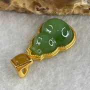 Natural Green Agate Chalcedony Hulu Pendant on S925 Sliver Gold Plated 2.28g 14.2 by 10.2 by 5.0mm - Huangs Jadeite and Jewelry Pte Ltd