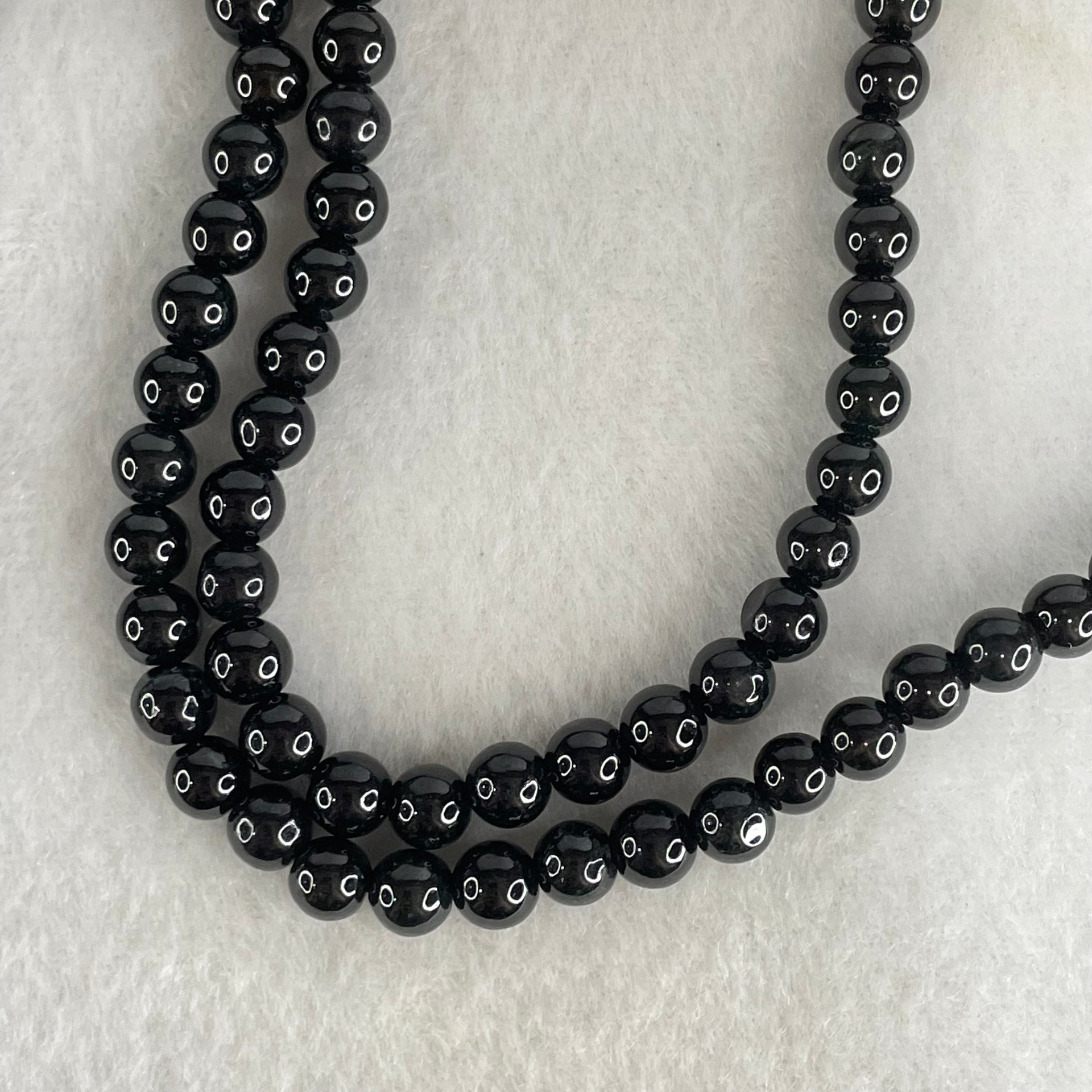 Type A Opaque Black Omphacite Jadeite Beads Necklace 45.34g 60cm 6.2mm 107 beads - Huangs Jadeite and Jewelry Pte Ltd