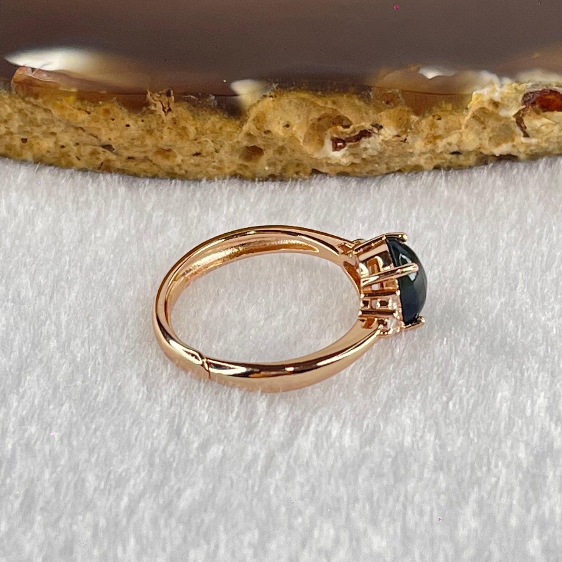 Natural Black Opal in S925 Sliver Rose Gold Color Ring (Adjustable Ring) 1.70g 7.9 by 5.9 by 4.0mm - Huangs Jadeite and Jewelry Pte Ltd