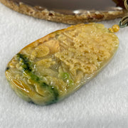 Grandmaster Type A Yellowish Brown with Green and Lavender Patches Jadeite Shan Shui with Double Benefactor 禅悟 Pendant 98.00g 81.3 by 47.3 by 10.5mm - Huangs Jadeite and Jewelry Pte Ltd