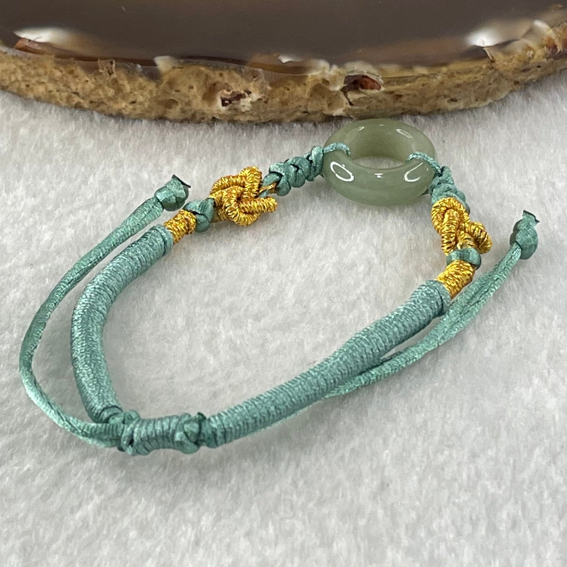 Type A Blueish Green Jadeite Ping An Kou String Bracelet 2.82g 15.2 by 5.1mm - Huangs Jadeite and Jewelry Pte Ltd