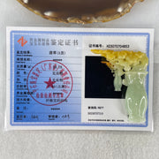 Type A Light Green with Yellow Jadeite Vase with Prosperity Flowers Pendant / Display 28.78g 59.0 by 49.7 by 14.1mm with Wooden Stand - Huangs Jadeite and Jewelry Pte Ltd