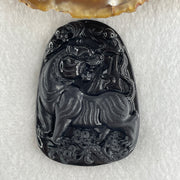 Type A Opaque to Partial Translucent Black Omphacite Jadeite Tiger Pendant 24.24g 56.8 by 40.5 by 7.5mm - Huangs Jadeite and Jewelry Pte Ltd