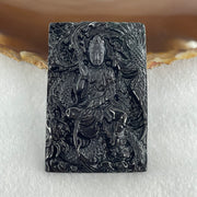 Type A Opaque to Partial Translucent Black Omphacite Jadeite Guan Yin with Dragon and Phoenix Pendant 34.30g 63.1 by 41.4 by 8.0mm - Huangs Jadeite and Jewelry Pte Ltd