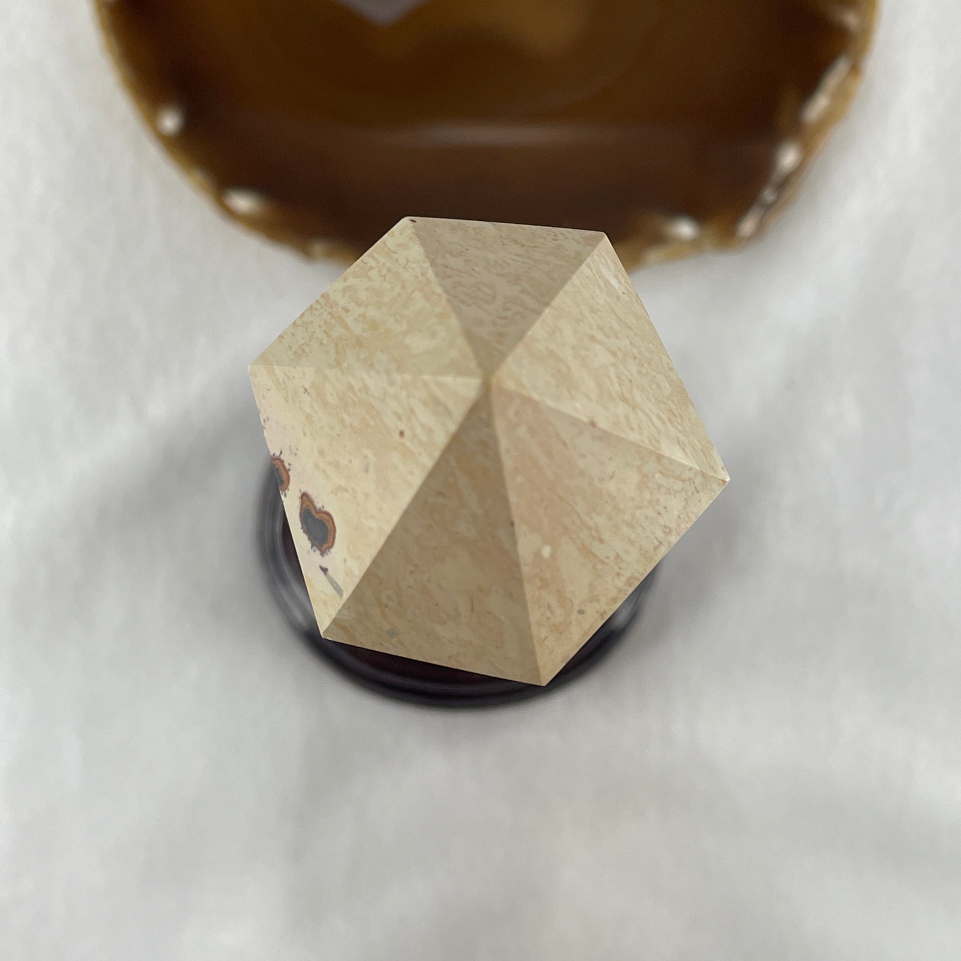 Natural Ligh Brown with Dark Brown Patches Dendritic Jasper Tower with Wooden Stand 681.17g 79.6 by 73.9 by 200.0mm - Huangs Jadeite and Jewelry Pte Ltd