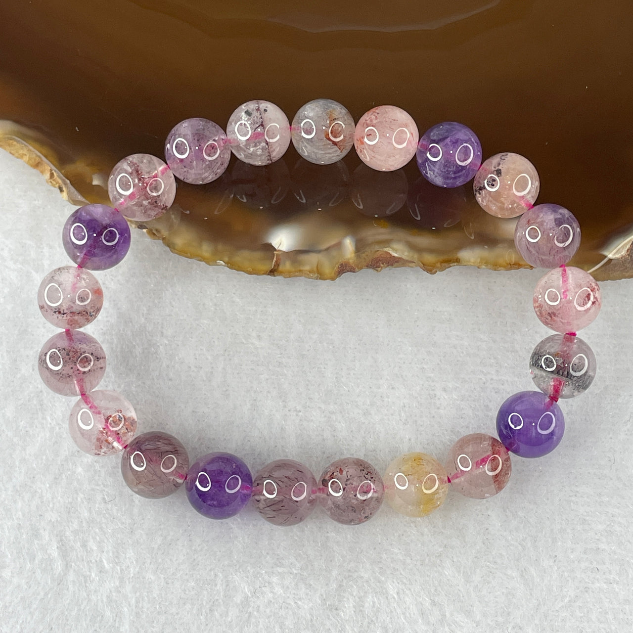 Certified Above-Average Grade Natural Super 7 Crystal Beads Bracelet | Fluid High-Clarity Showcase Strand | Authentic Sacred Seven Multi-Mineral Inclusions Quartz Spiritual Catalyst & Auric Shield Bracelet (18.84g | 15cm Length | 8.8mm | 21 Beads)