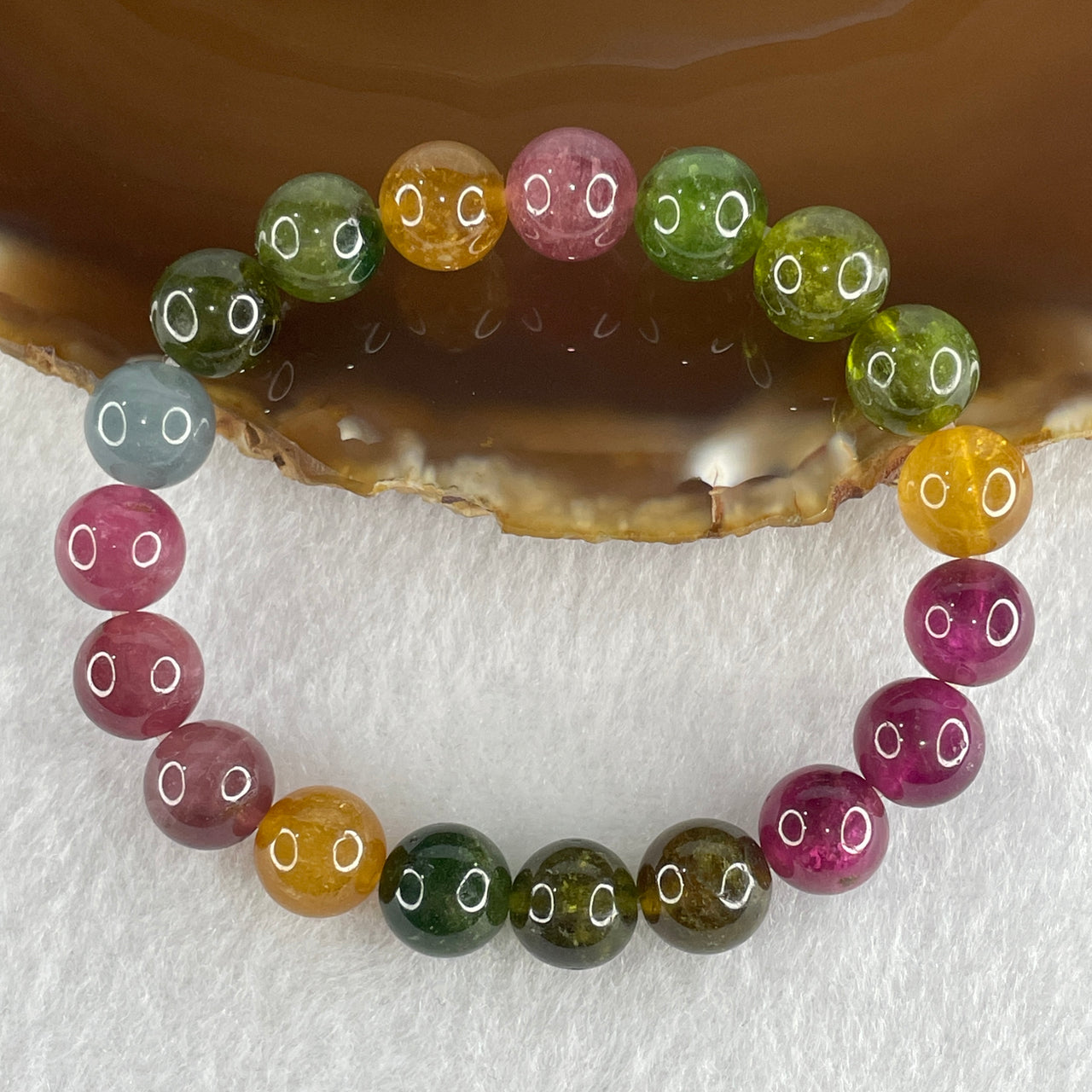 Very Good Natural Tourmaline Crystal Beads Bracelet 22.64g 14cm 9.2mm 19Beads