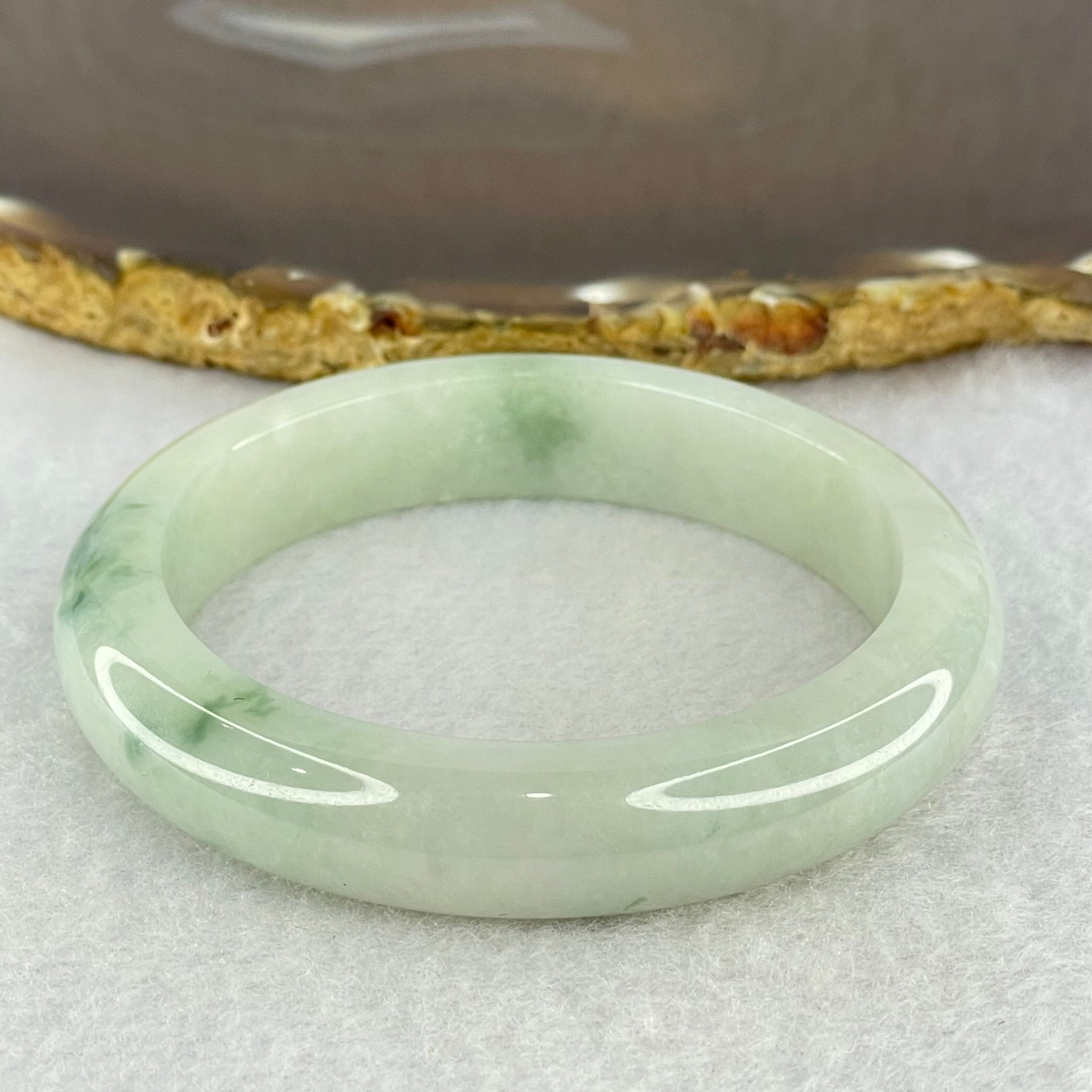 Type A Light Green and Dark Blueish Green Piao Hua Jadeite Bangle Internal Diameter 55.2mm 55.75g 12.5 by 8.8mm (External Line) - Huangs Jadeite and Jewelry Pte Ltd