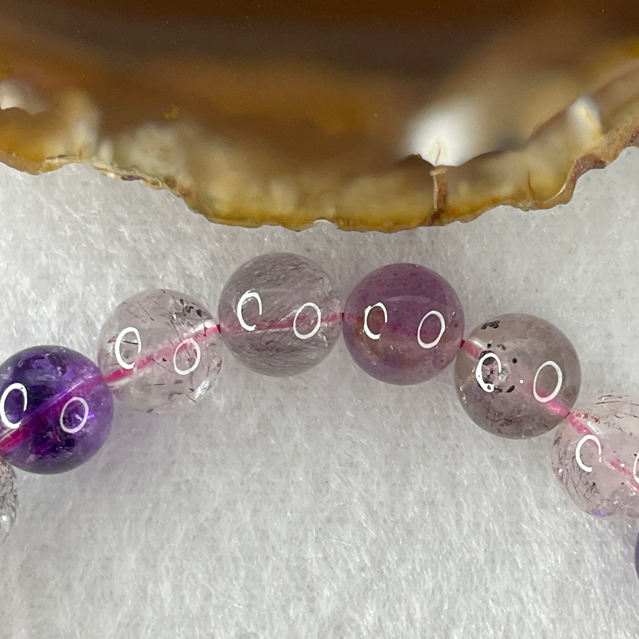 Certified Above-Average Grade Natural Super 7 Crystal Beads Bracelet | High-Fluidity Crystalline Strand | Authentic Sacred Seven Multi-Mineral Inclusions Quartz Spiritual Catalyst & Auric Shield Bracelet (17.67g | 15.5cm Length | 8.3mm | 23 Beads)