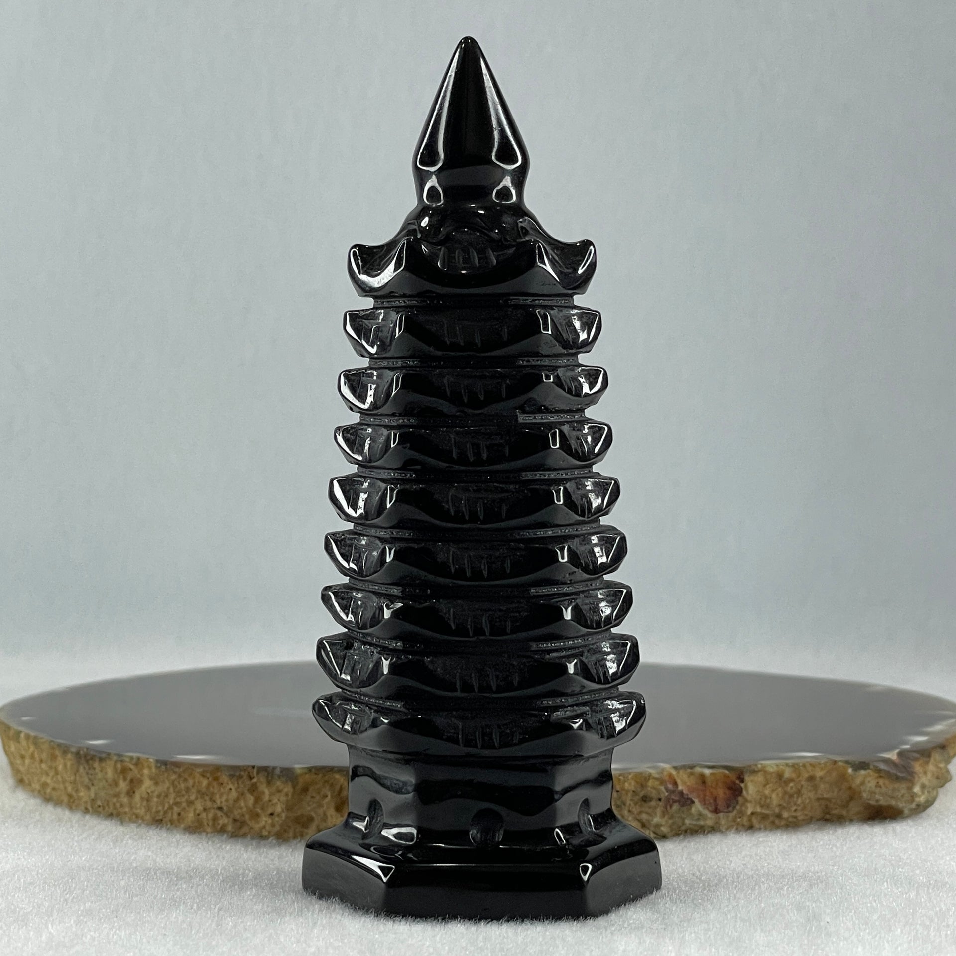 Black Obsidian Pagoda Display 185.6g 40.0 by 45.0 by 111.0mm - Huangs Jadeite and Jewelry Pte Ltd