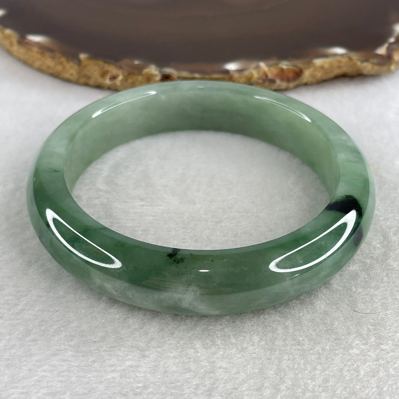 Natural Type A Multicolor Jadeite Bangle | 61.5mm Light Vibrant Green with Emerald & Deep Dark Green "Piao Hua" Flora | Massive Imperial "Fei Cui" Round Wrist Heirloom (72.56g 13.3x9.0mm) Very Slight Internal Lines