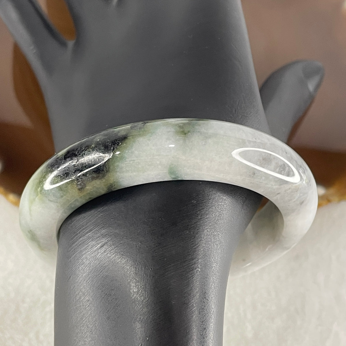 Natural Type Lavender with Wuji Grey and Dark Green Piao Hua Jadeite Bangle 70.71g Inner Diameter 55.4mm 14.0 by 9.5mm (Slight External Rough) - Huangs Jadeite and Jewelry Pte Ltd