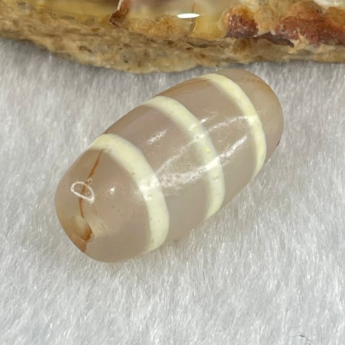 Natural Powerful Tibetan Old Oily Agate 3-Lines Dzi Bead Heavenly Master (Tian Zhu) 三行天诛 3.18g 20.0 by 10.4mm - Huangs Jadeite and Jewelry Pte Ltd