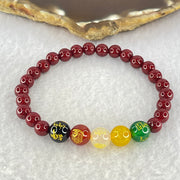 Natural Blood Red Cinnabar with Crystal Beads Bracelet with Wealth Beads 11.74g 15.5cm 8.5mm 5 Beads, 6.2mm 23 Beads - Huangs Jadeite and Jewelry Pte Ltd