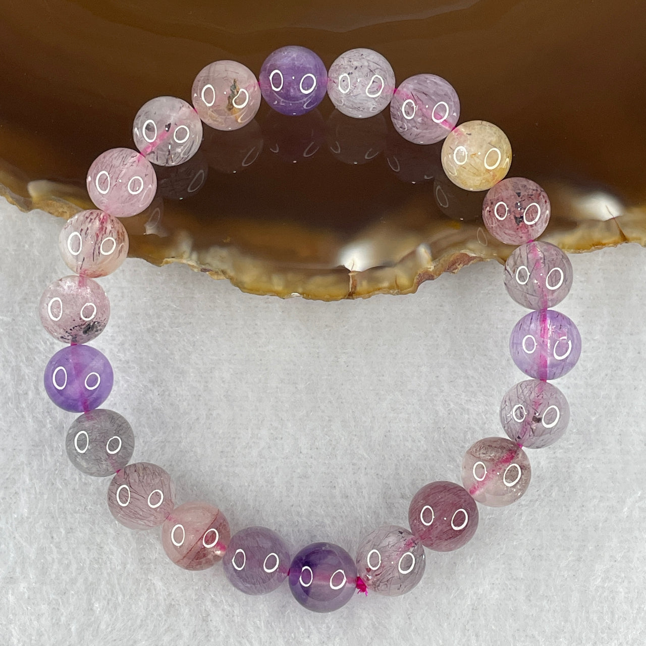 Certified Above-Average Grade Natural Super 7 Crystal Beads Bracelet | Fluid High-Clarity Showcase Strand | Authentic Sacred Seven Multi-Mineral Inclusions Quartz Spiritual Catalyst & Auric Shield Bracelet (19.59g | 15.5cm Length | 8.8mm | 22 Beads)