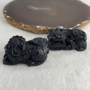 Certified Natural Type A Black Omphacite Jadeite Pixiu pair Pendant Each About 70.55g 52.7 by 29.3 by 22.6mm And 64.17g 49.0 by 27.6 by 23.0mm - Huangs Jadeite and Jewelry Pte Ltd
