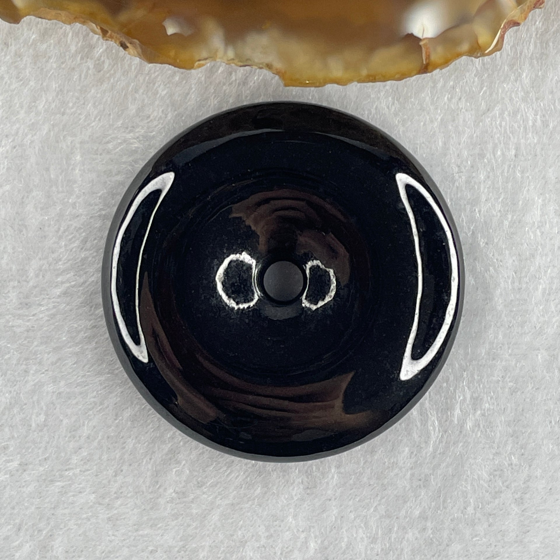Type A Opaque Black Omphacite Jadeite Ping An Kou Donut Pendant 28.01g 40.4 by 8.2mm - Huangs Jadeite and Jewelry Pte Ltd