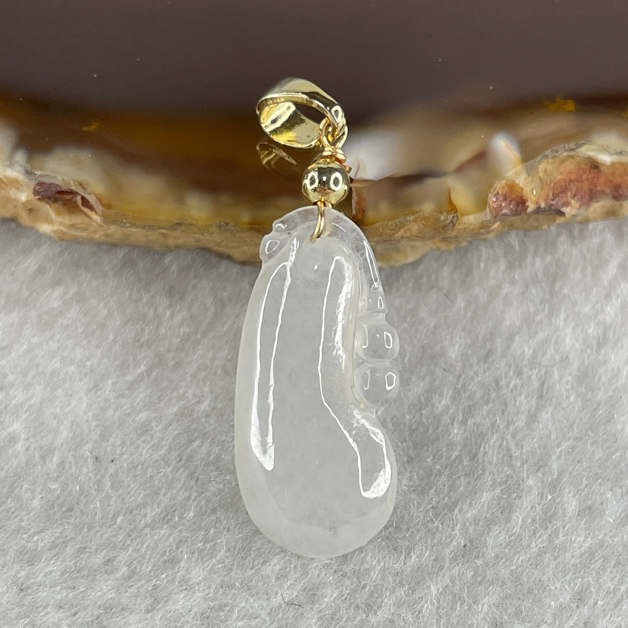 Type A Semi Icy White to Colorless Jadeite Ruyi Pendant 1.58g 20.4 by 9.8 by 3.9mm - Huangs Jadeite and Jewelry Pte Ltd